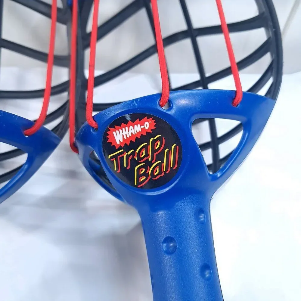 Vintage Wham-O Trap Ball set 2 racquets kids family throw catch‎ game 2003 blue